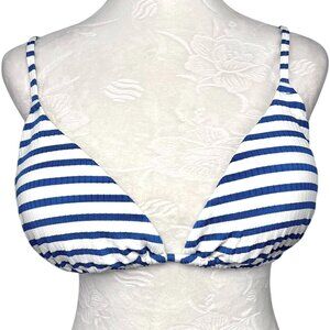 & Other Stories Triangle Bikini Top Blue White Striped Tie Back Size 12 NWT
